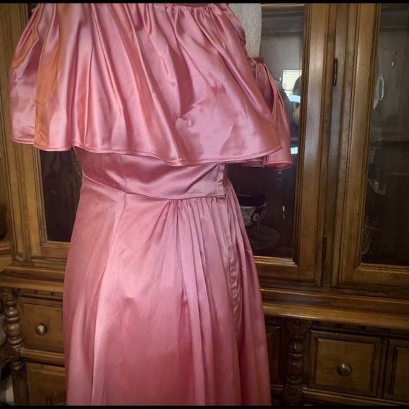80s Pink Off-Shoulder Satin Dress, Sm - Picture 6 of 12